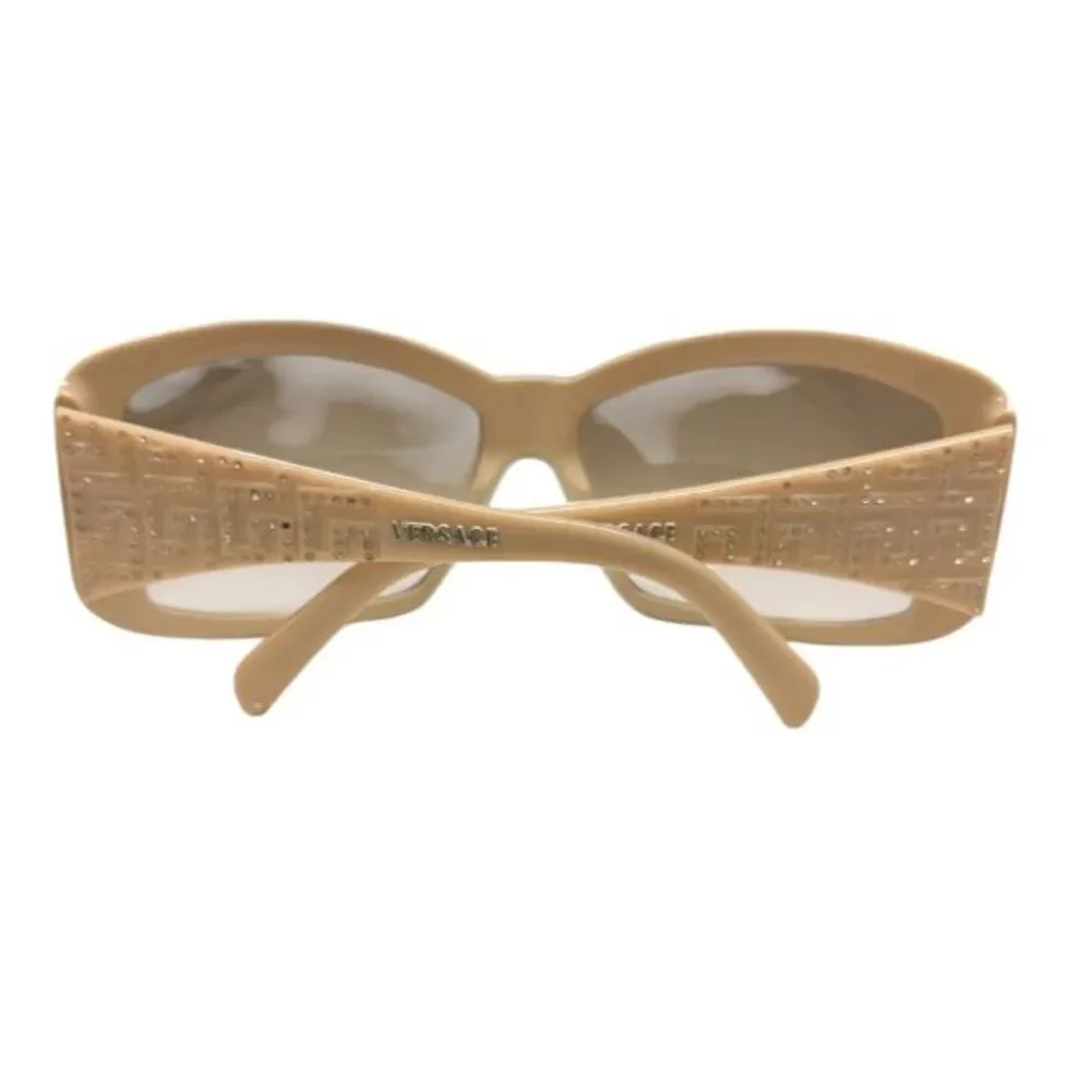 Versace Model 4069-B Sunglasses Beige Tan Crystal Greca Pattern Wrap/Shield Y2k